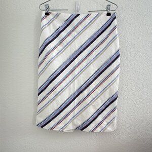 WHBM‎ Pencil Skirt Womens 4 White Cotton Striped Studded Slit Lined Quiet Luxury